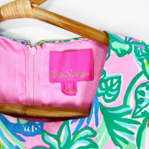 Lilly Pulitzer pink green floral Donna Square Neck Romper In Multicolor Size 0 - Picture 10 of 10
